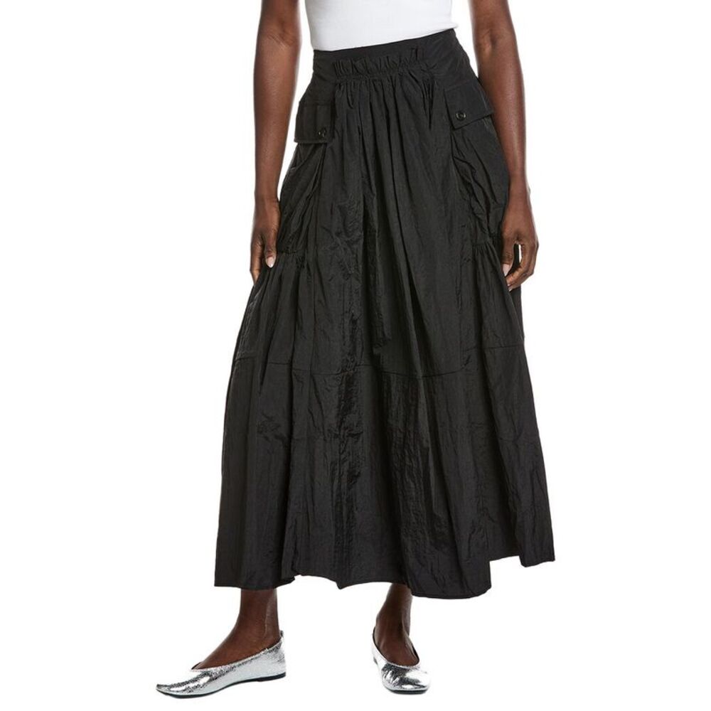 Gracia Womens  Long Parachute Cargo Skirt, Black